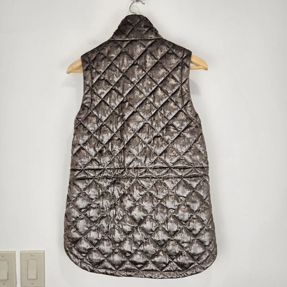 Athleta Whisper Metallic Velvet Quilted Vest XXS Coffee‎ House 631320 Insulated